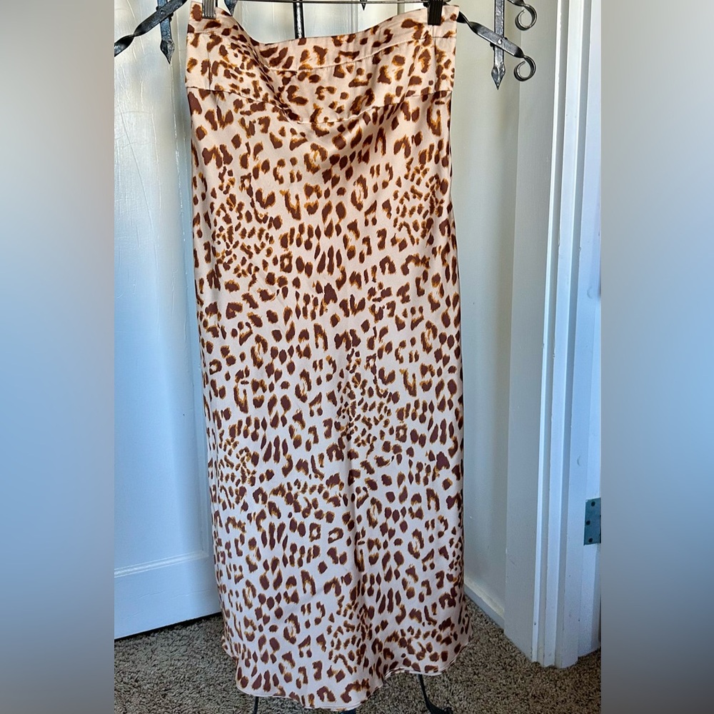 Free People, Normani Bias Midi Skirt Leopard Print High Waist.